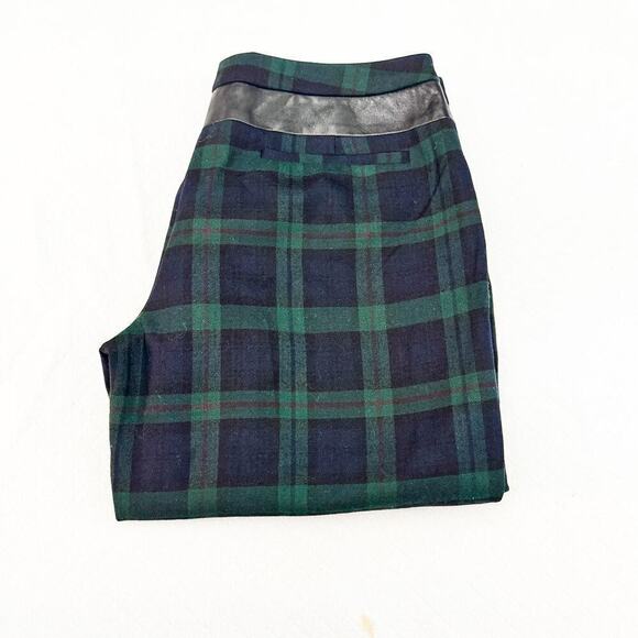 Club Monaco Plaid Patterned Straight Leg Green Slack Pants Leather Banded Size 4 - Picture 1 of 10